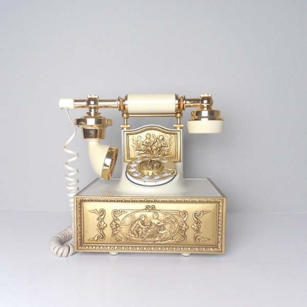 Large Classic Golden French Style Rotary Telephone