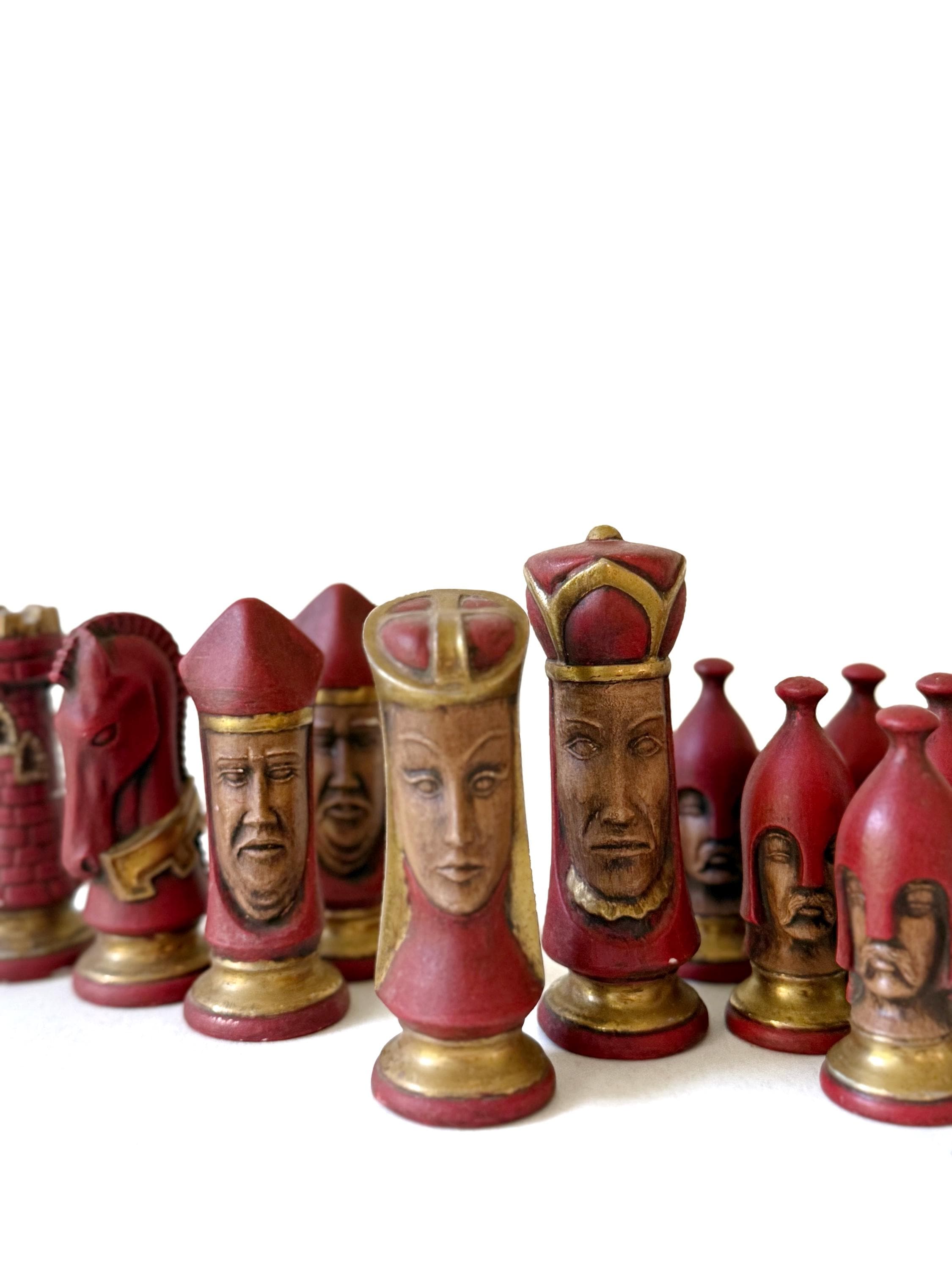Mid Century Duncan Chalkware Handpainted Medieval Ceramic Chess Pieces ...