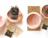 vintage shallow pink ceramic planter flower pot vase single vase