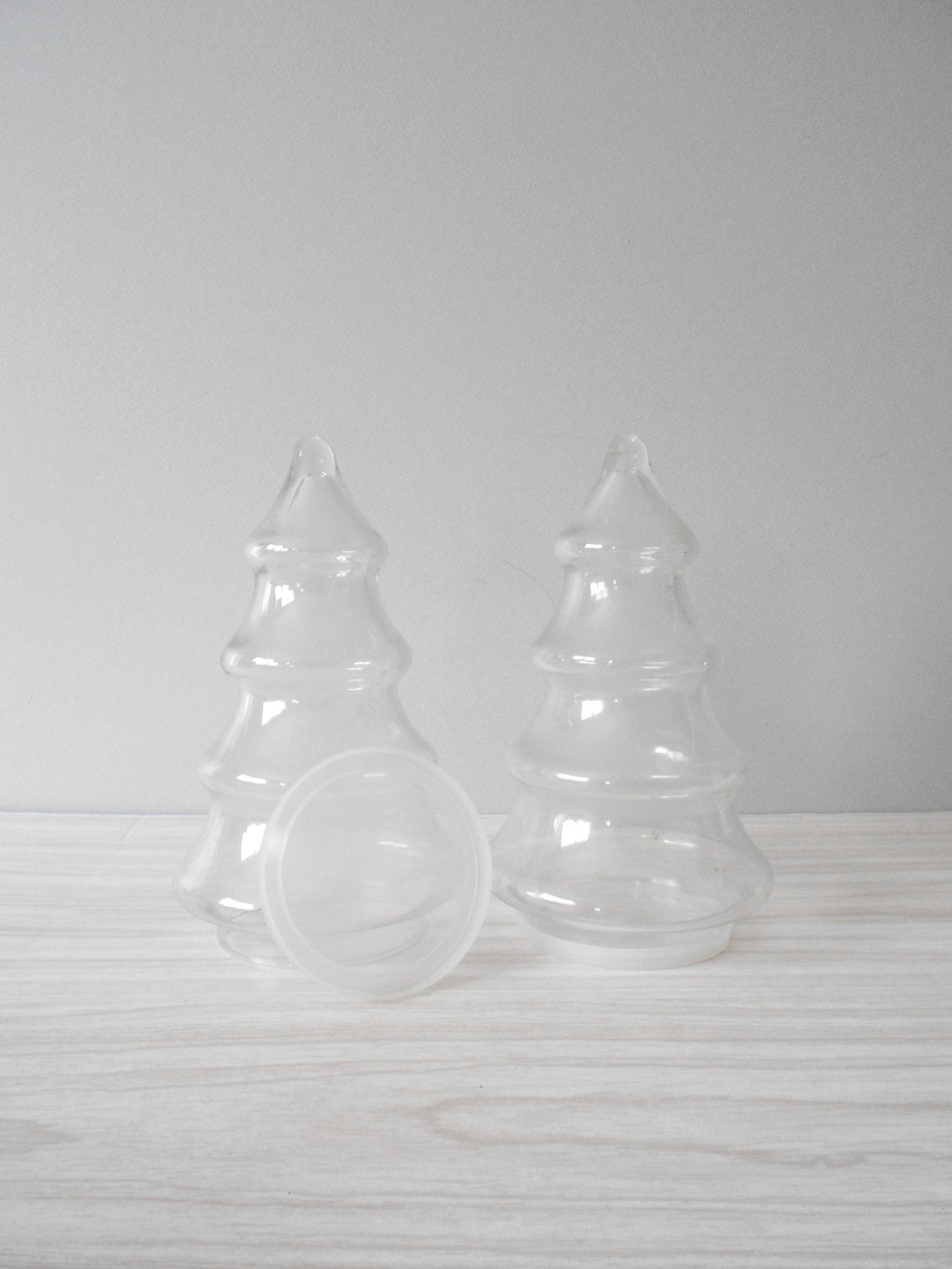 Set of 2 matching glass christmas tree storage jar with lid / Etsy