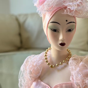 porcelain harlequin doll figurine venetian mardi gras bust with beauty mark mole image 5