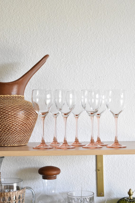 french set of 6 pink stemware champagne glasses / gift barware