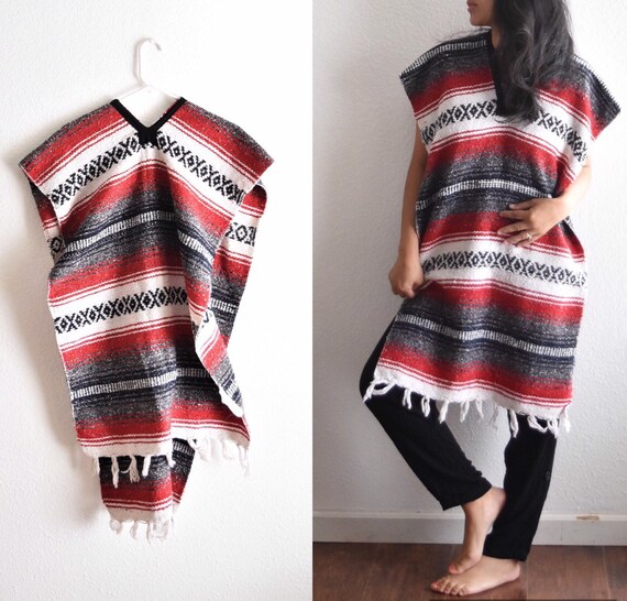 woven red black striped mexican poncho jacket blank… Gem