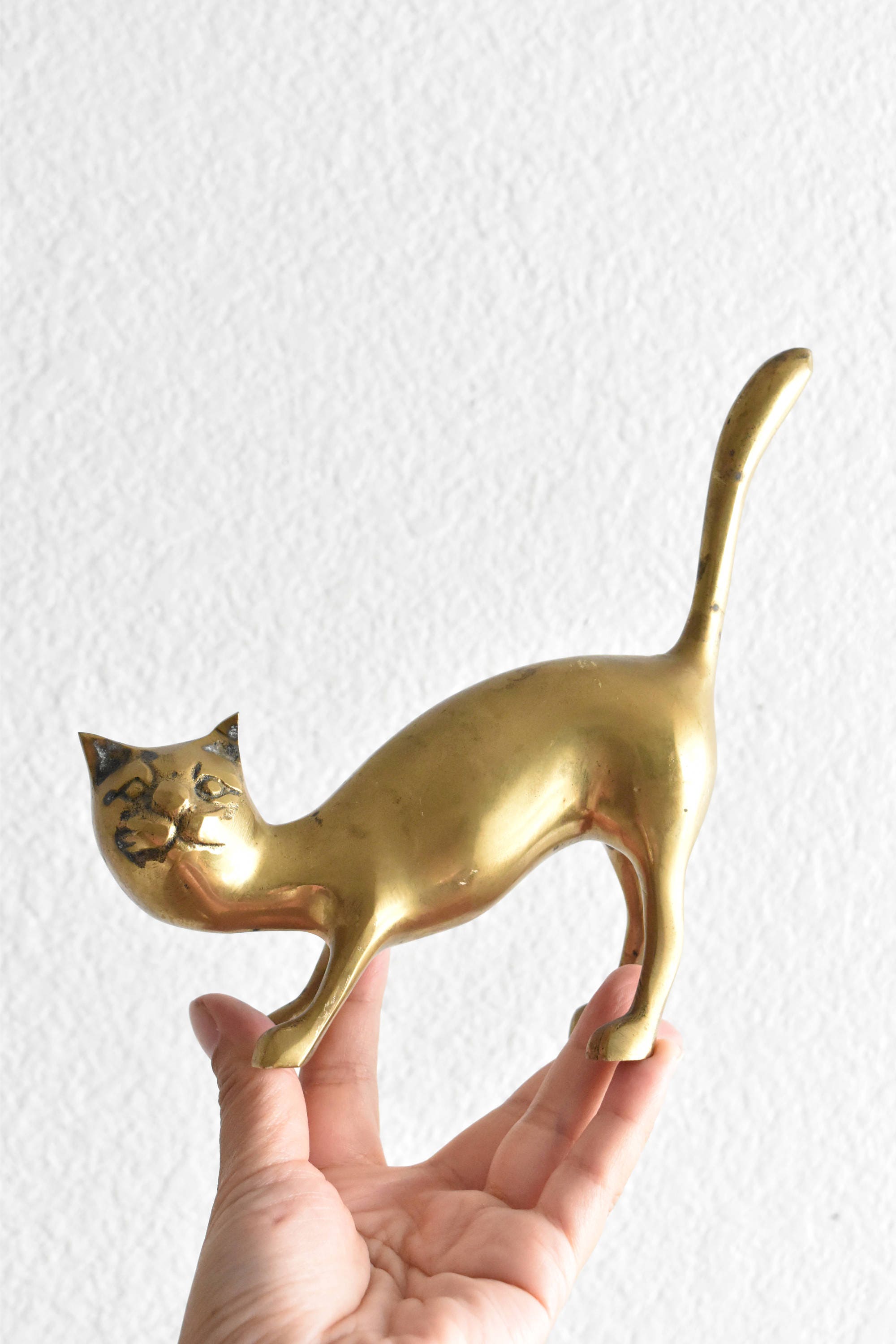 vintage large solid brass cat figurine kitten gift for 
