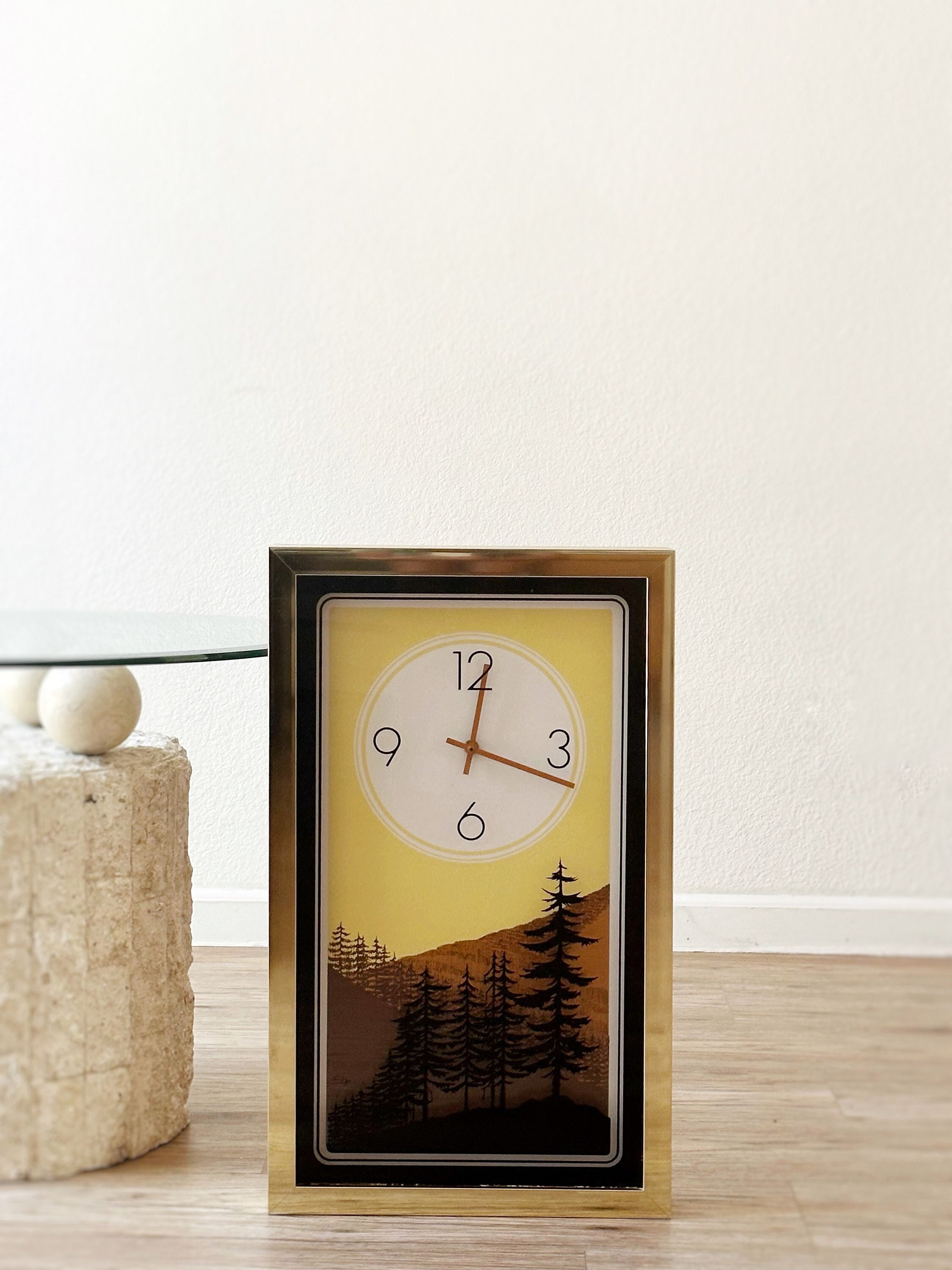 Mid Century Modern Elgin Yellow Reverse Painted Framed Clock Tree Forest Print - Etsy Mid Century Modern Elgin Yellow Reverse Painted Framed Clock Tree Forest Print - Etsy
