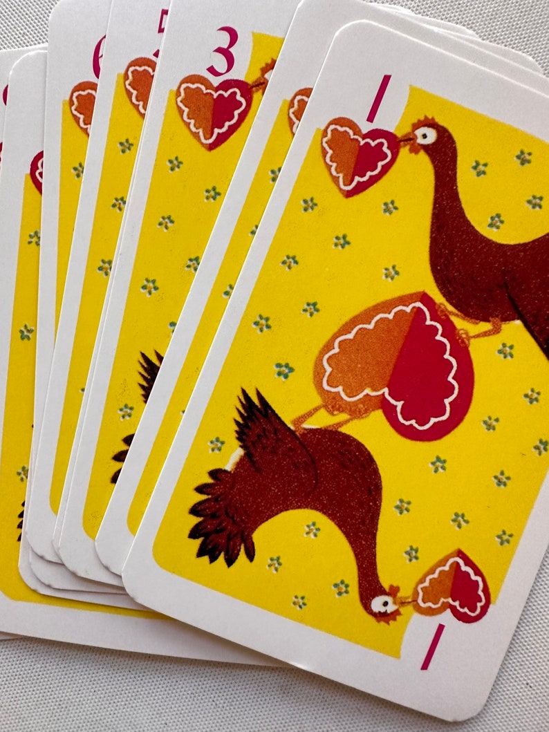 vintage animal hearts playing card game set complete full deck kids game with box image 4