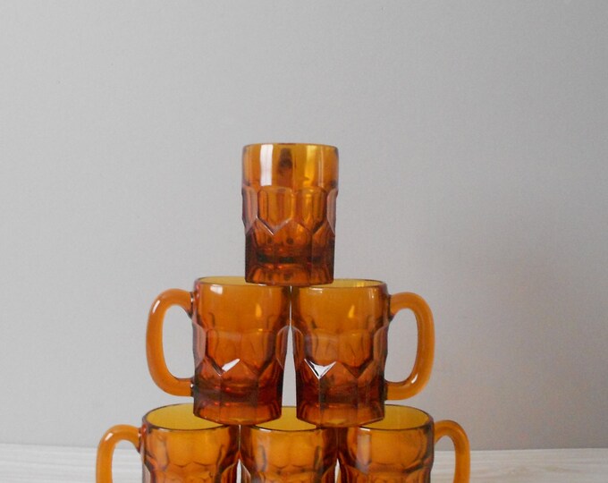 Thick Heavy Amber Glass Beer Mugs / Set of 6 Etsy