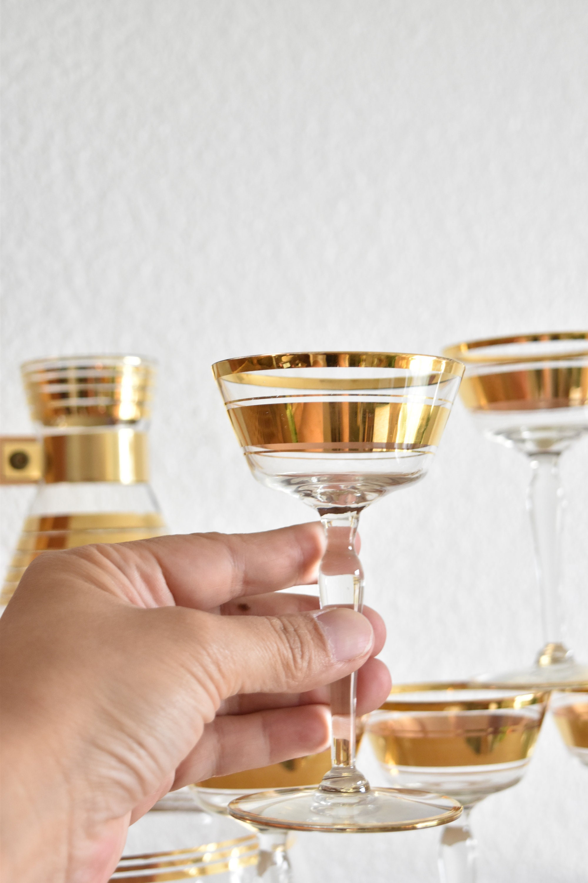 mid century modern striped mad men gold rim decanter ...