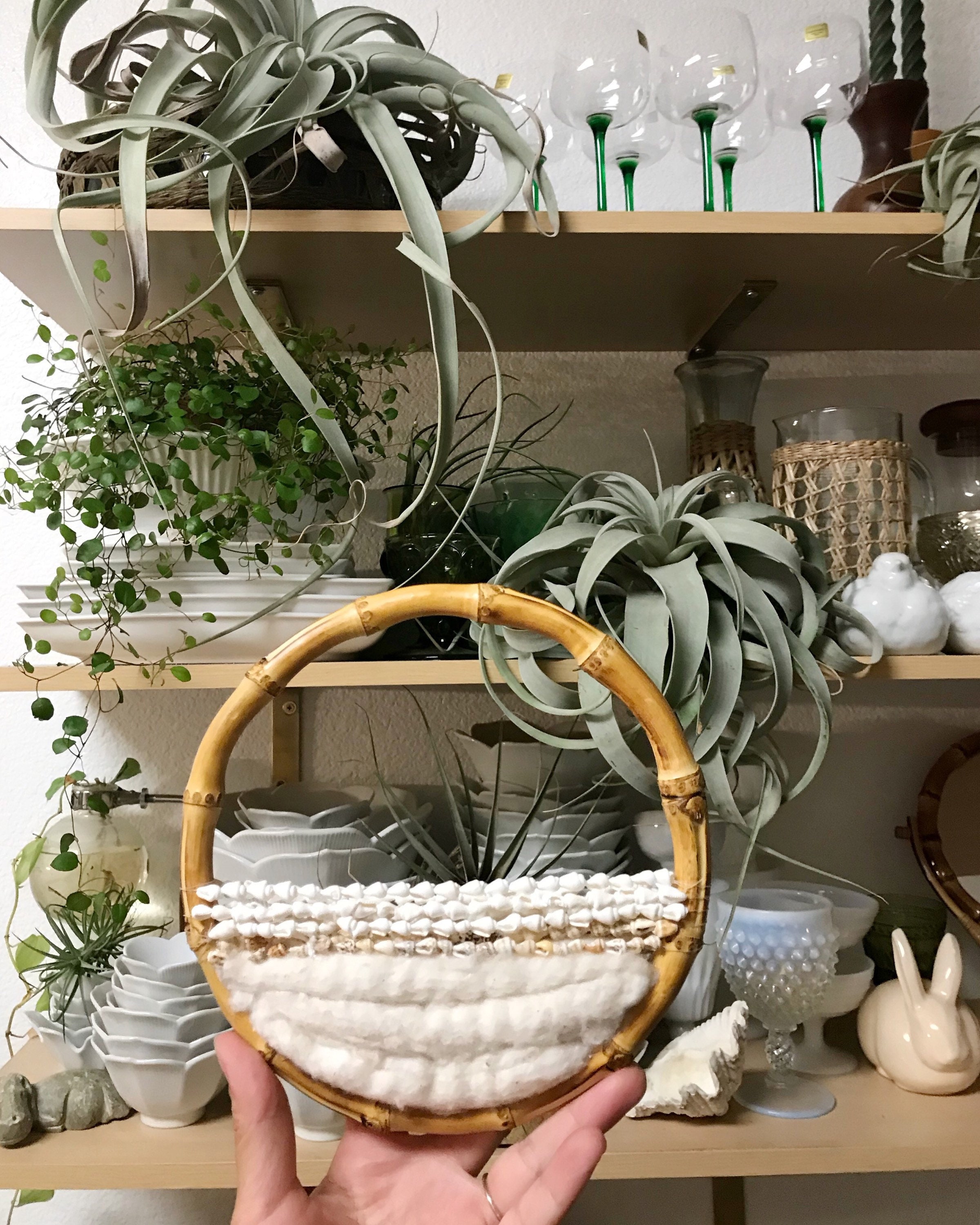 handmade wall hanging air plant holder fiber art / gift