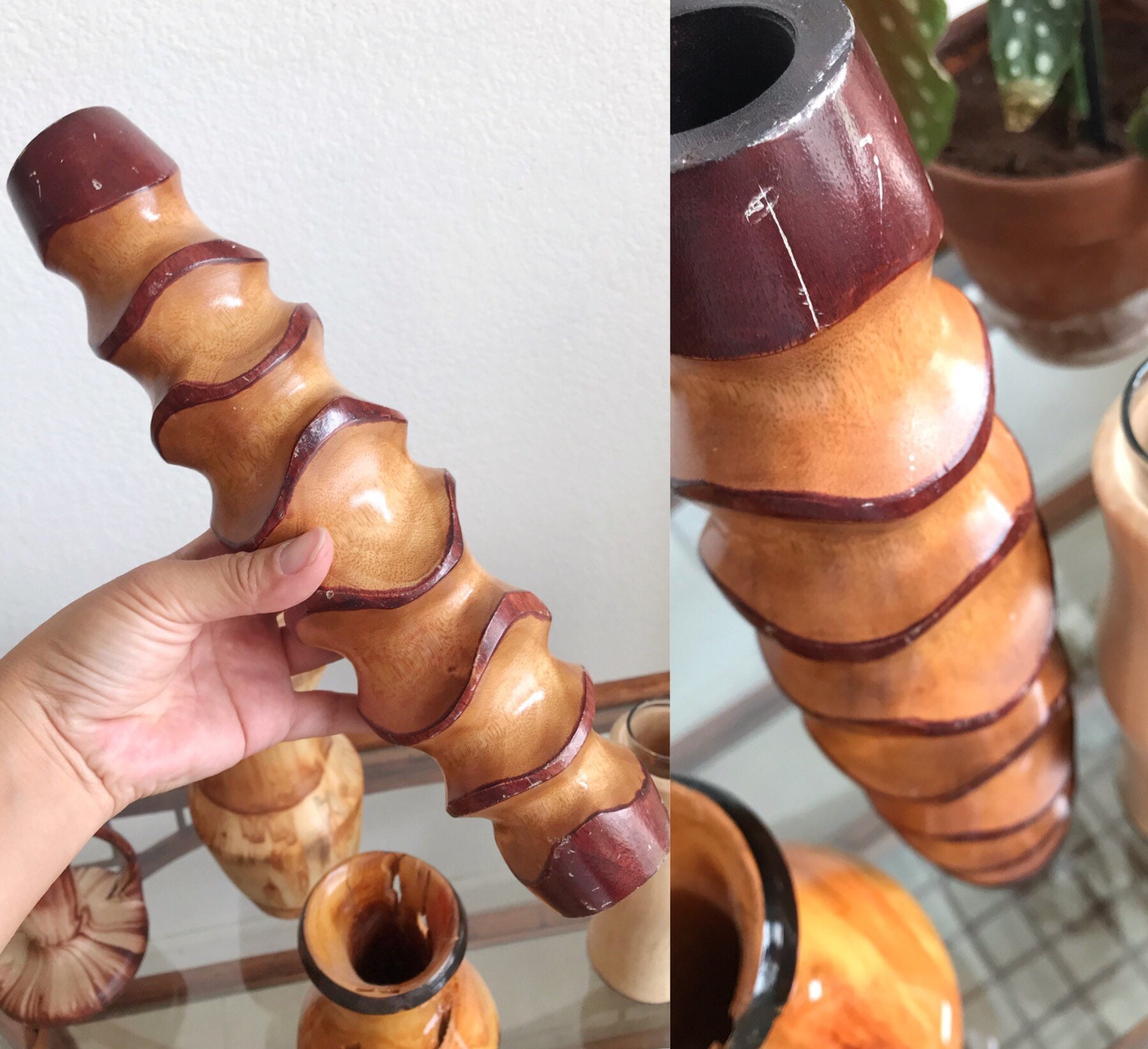 mid century modern wood vase flower natural sculptures