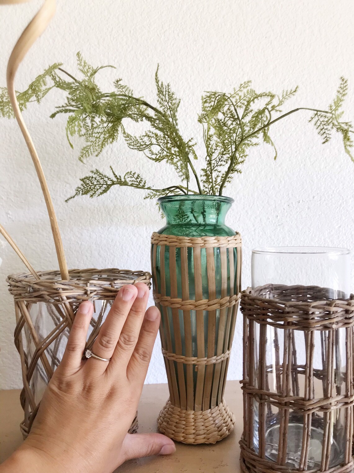 Green Woven Straw Glass Vase / Bud Flower Vase / Plant Holder Etsy