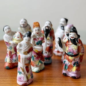 mid century porcelain Chinese immortals family | miniature man woman