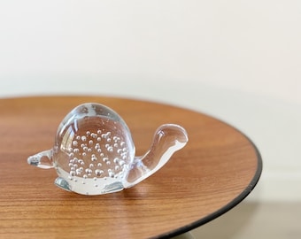 miniature hand blown clear bubble glass turtle figurine: tortoise statue