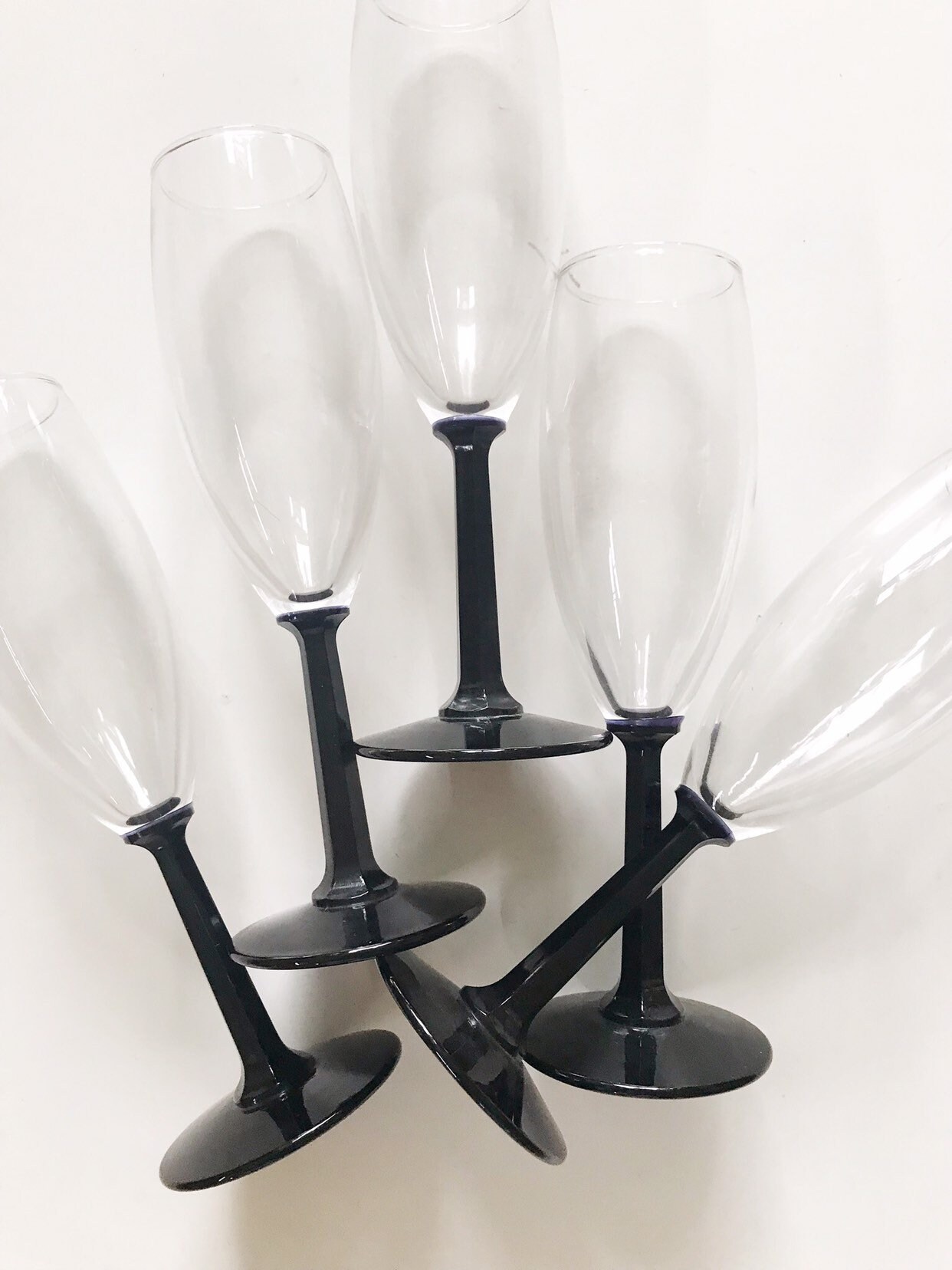 set of 5 black high stemware flute champagne glasses