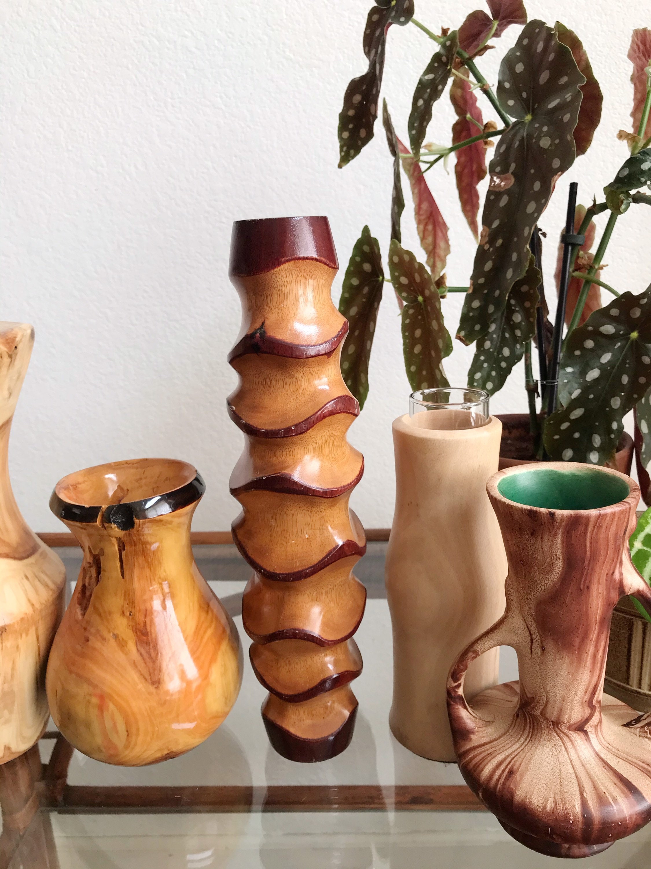 mid century modern natural wood flower vase sculptures