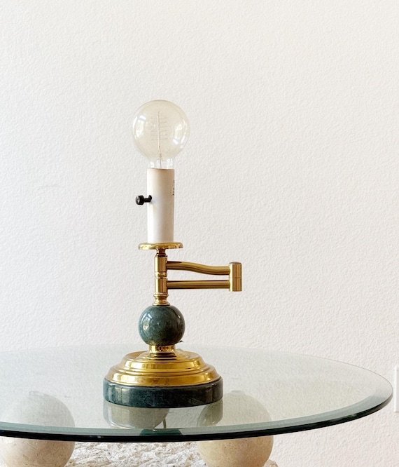 Vintage Brass Marble Swivel Arm Desktop Piano Table Lamp With