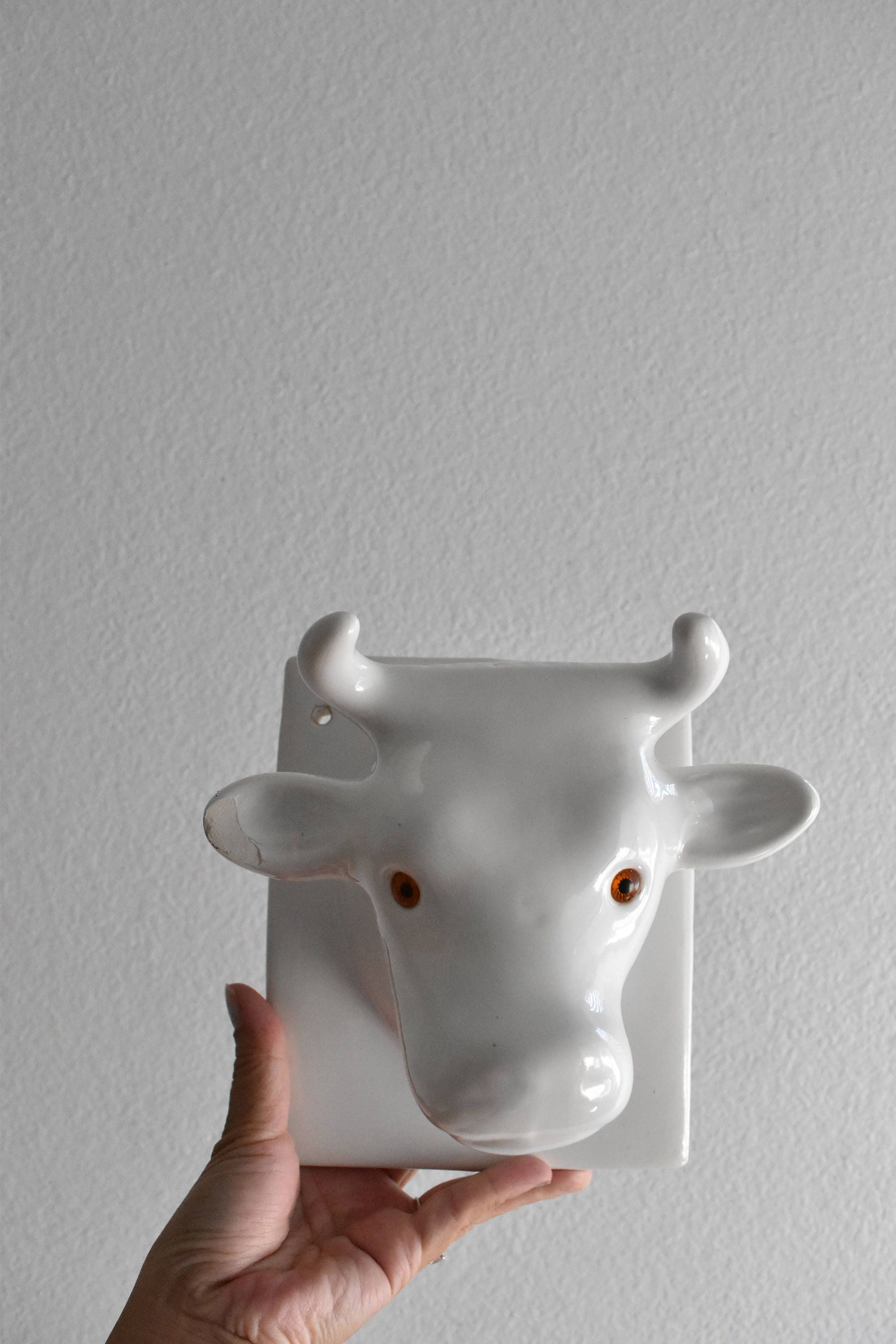 large white ceramic cow head wall mount // baby nursery decor