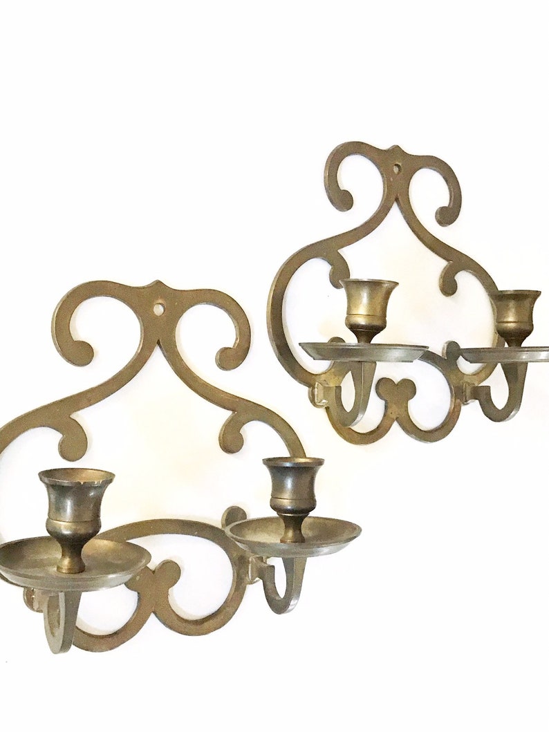 Set of ornate solid brass wall hanging candelabra candlestick Etsy