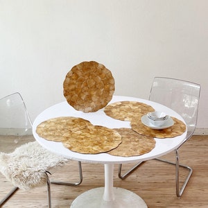set of circle shaped capiz shell serving table placemat trays | housewarmings gift