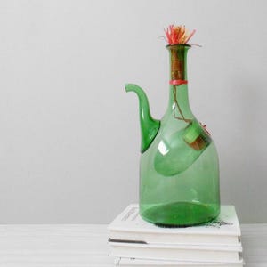 Vintage Handblown Italian Green Glass Wine Decanter with Ice Chamber