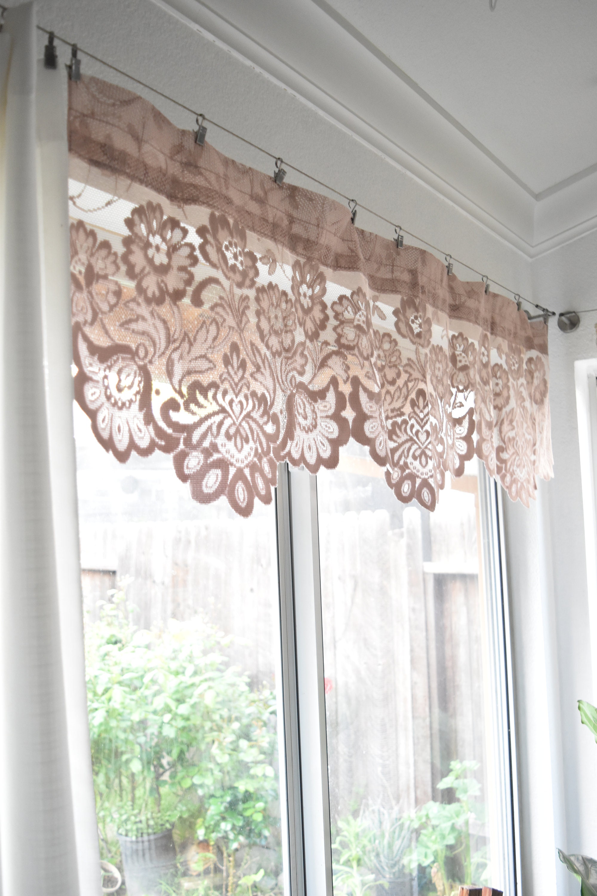 Short Pink Lace Floral Valance Window Curtain Cottage Chic