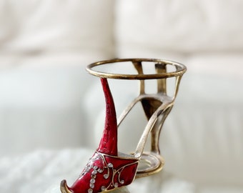 womens high heel pumps enamel on metal tealight holder | candlestick holder