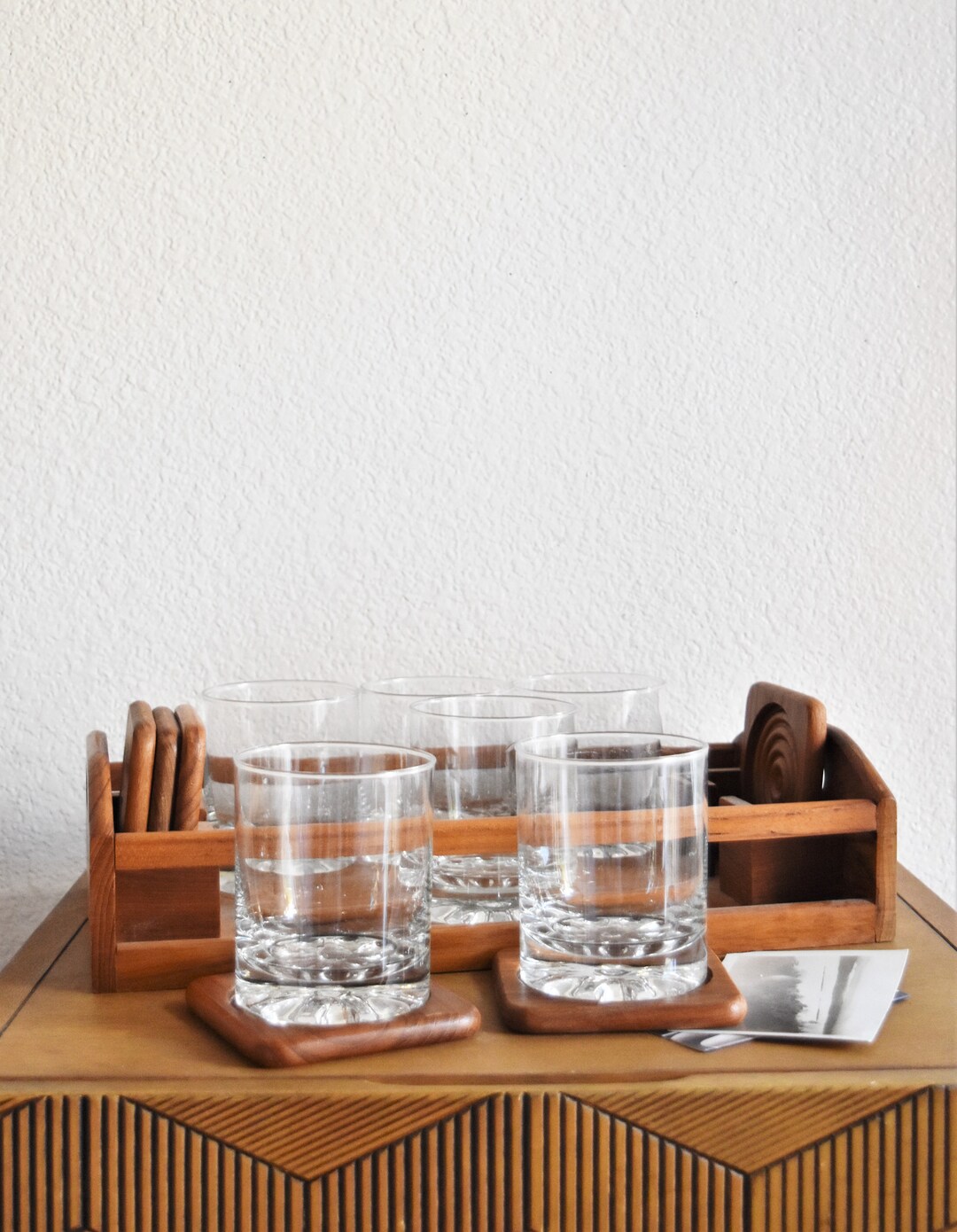 Mid Century Modern Drinking Cocktail Glasses With Teak Wood - Etsy