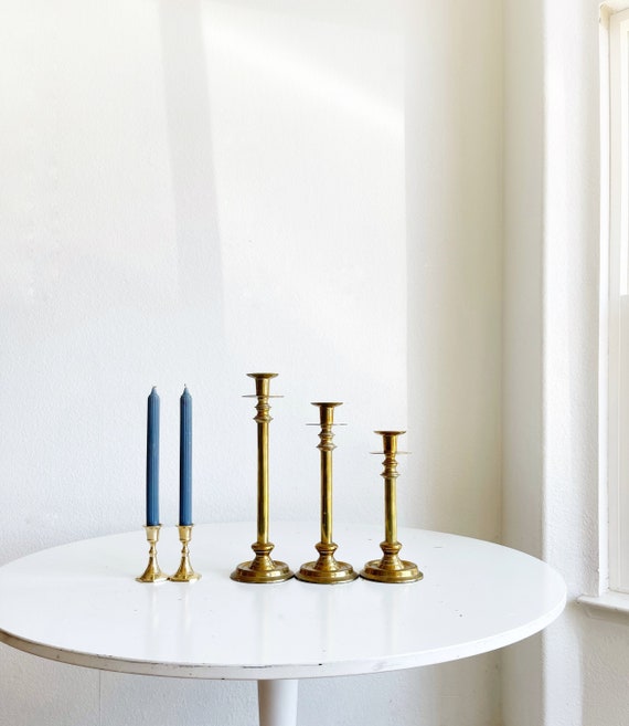 Tall Ornate Solid Brass Candlestick Holder Set of 3 / Candleholder Set -   Canada