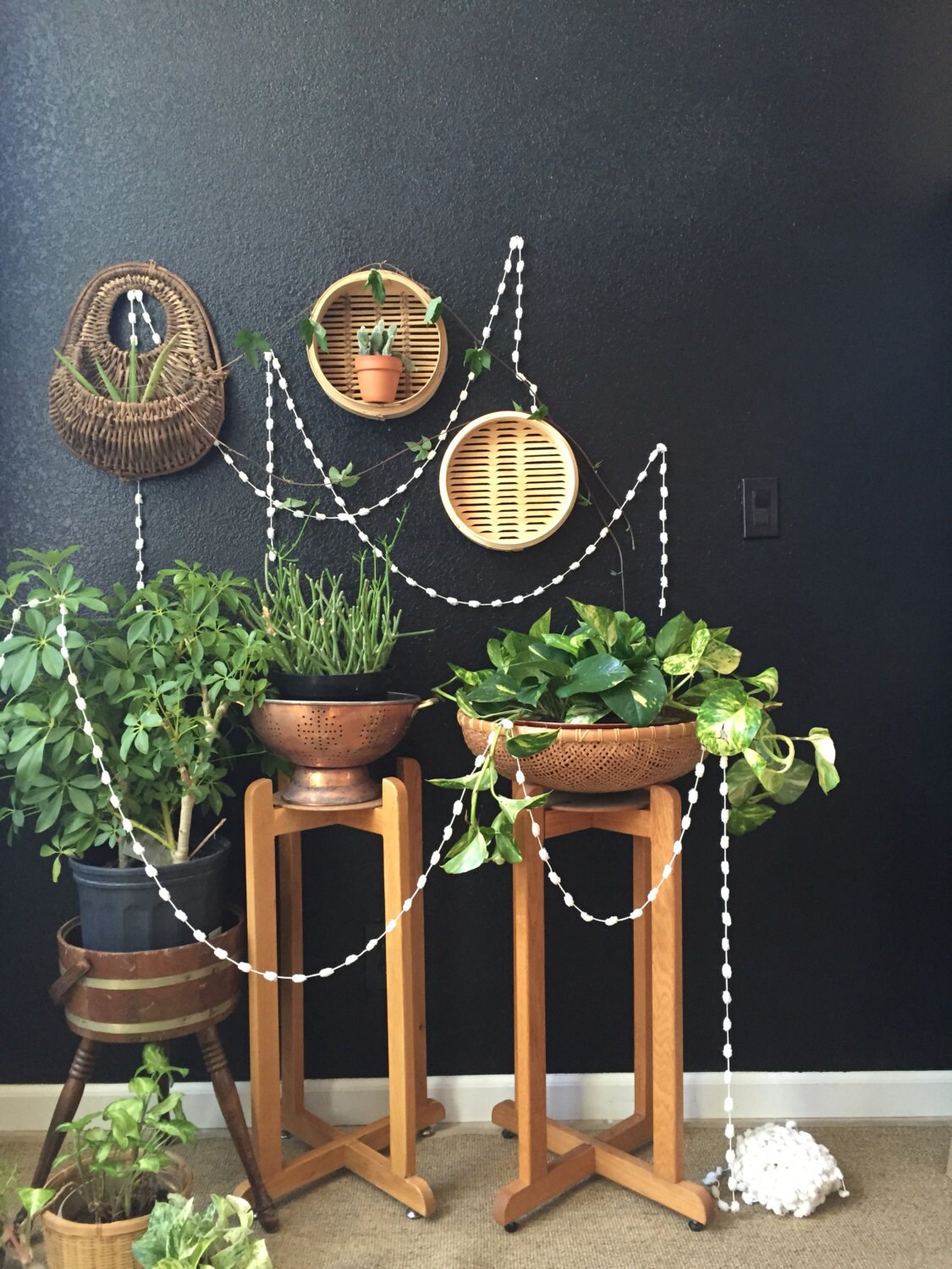 vintage tall wood plant stand with legs / planter / 1 stand