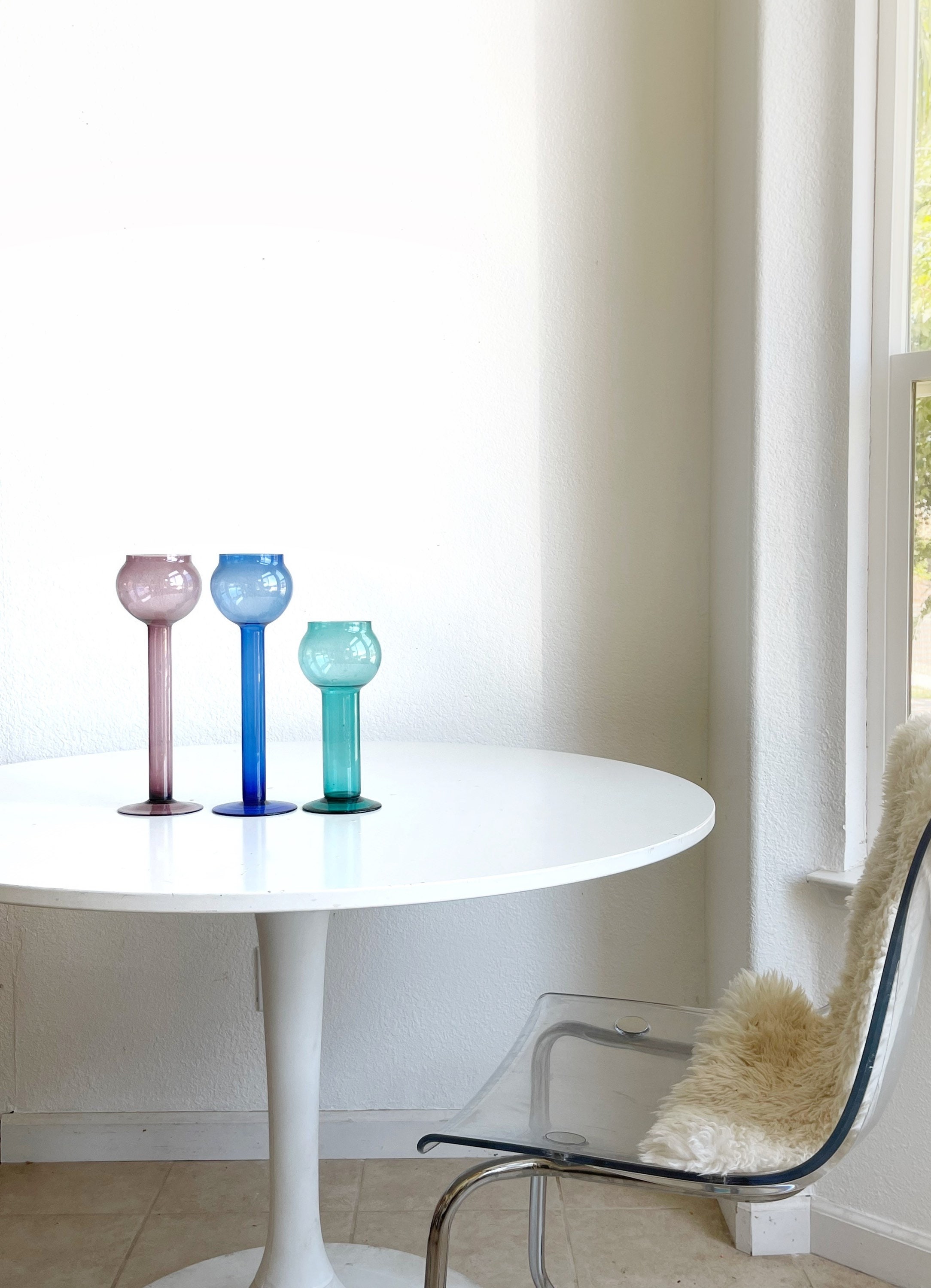 Set of 3 Clear Glass Ball Flower Vase Art Glass Sculptures Etsy