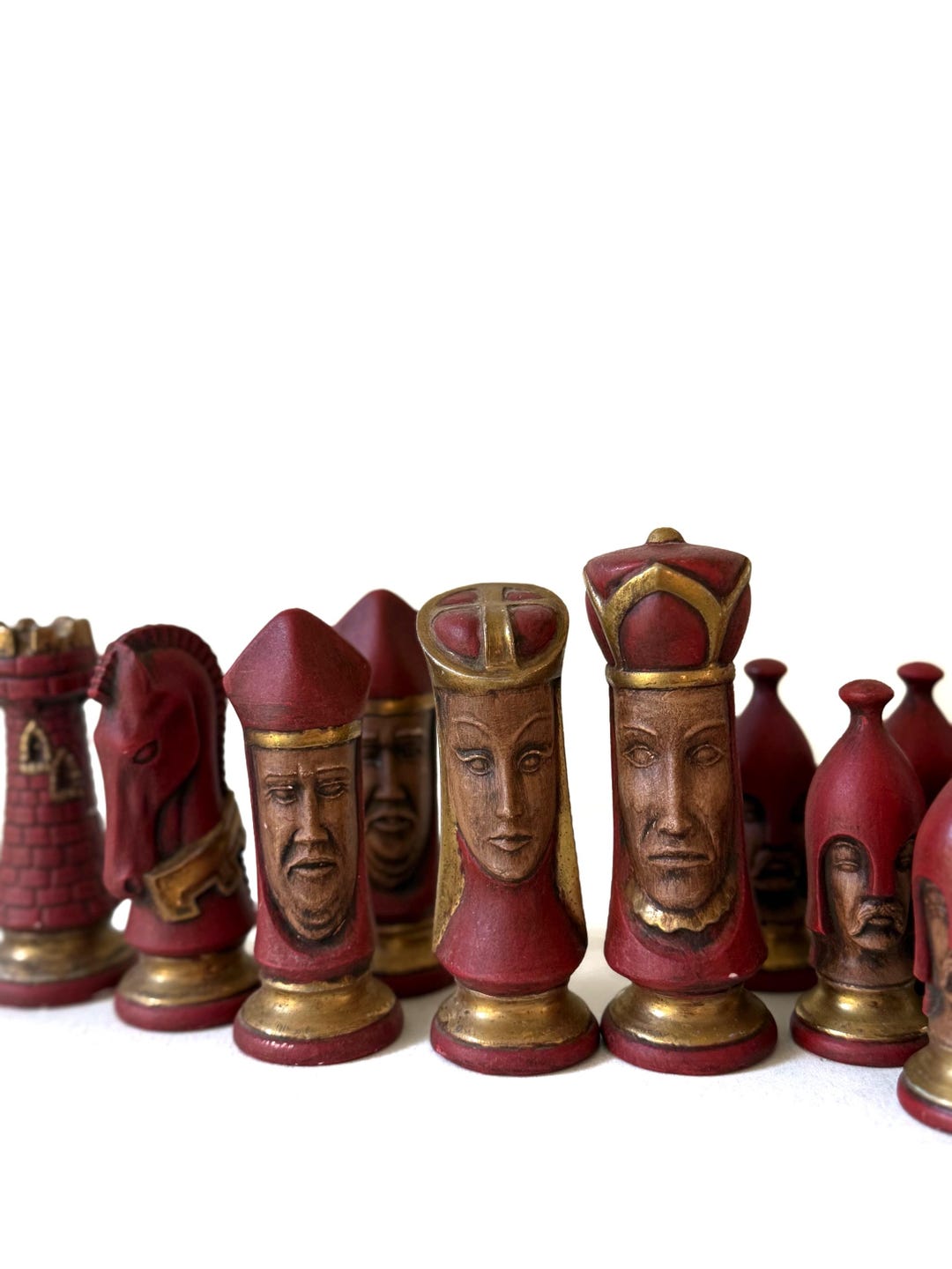Mid Century Duncan Chalkware Handpainted Medieval Ceramic Chess Pieces ...