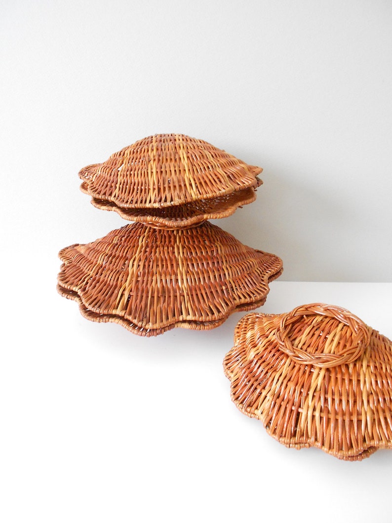 RESERVED // wicker clam shell baskets // beach house decor // Etsy