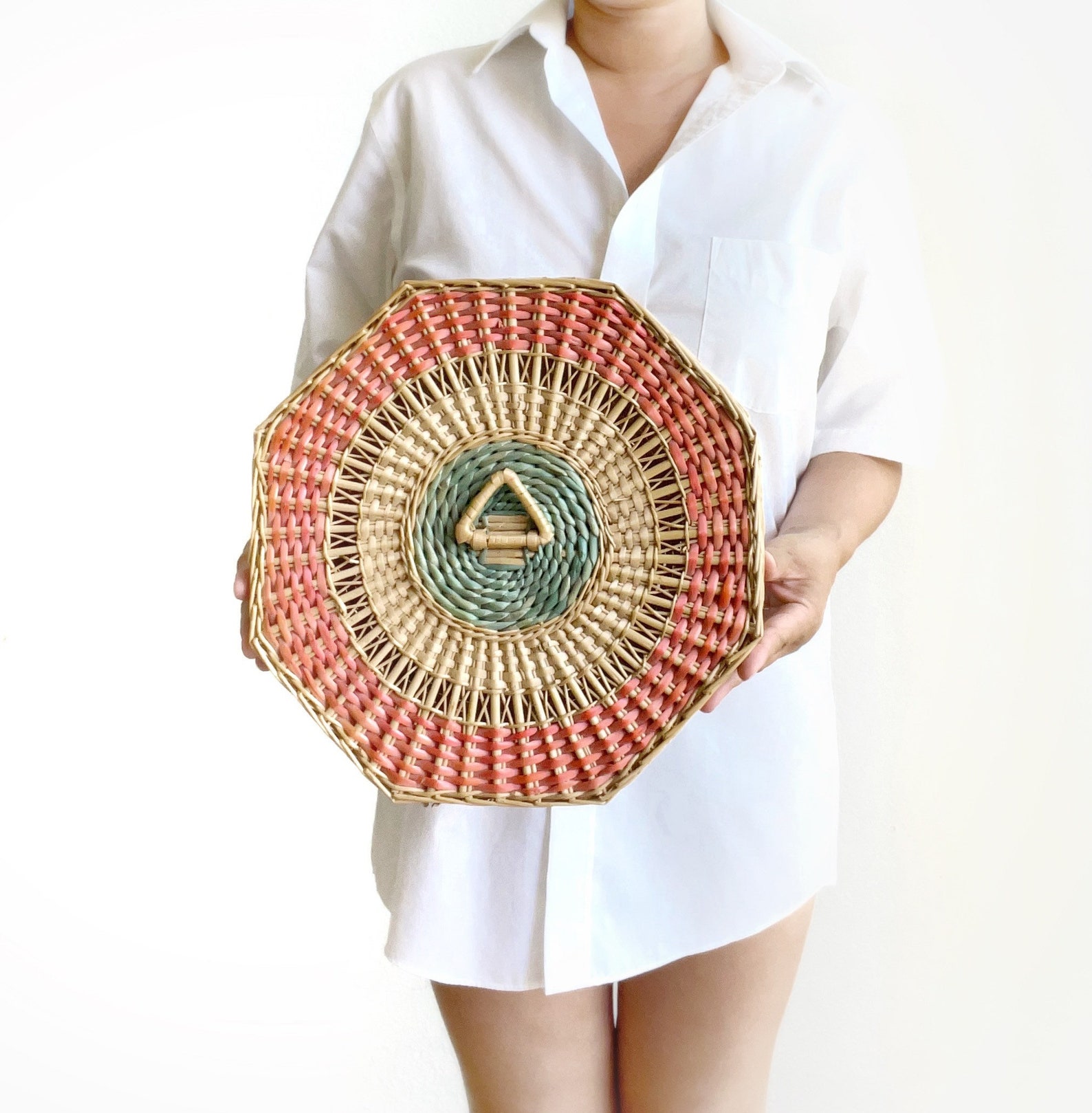 Pink Hand Woven Wicker Wood Storage Basket With Lid Etsy