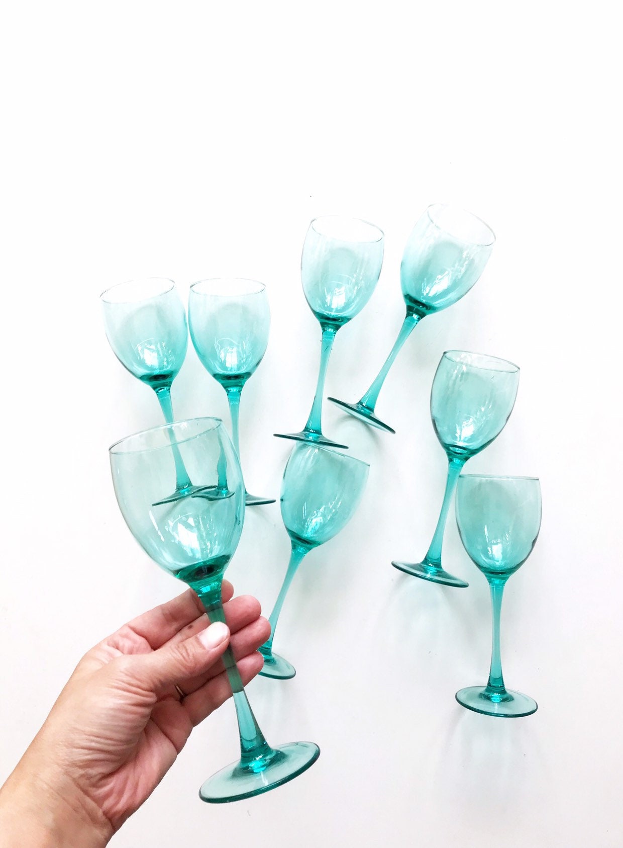 set of 6 turquoise blue high stemmed stemware champagne
