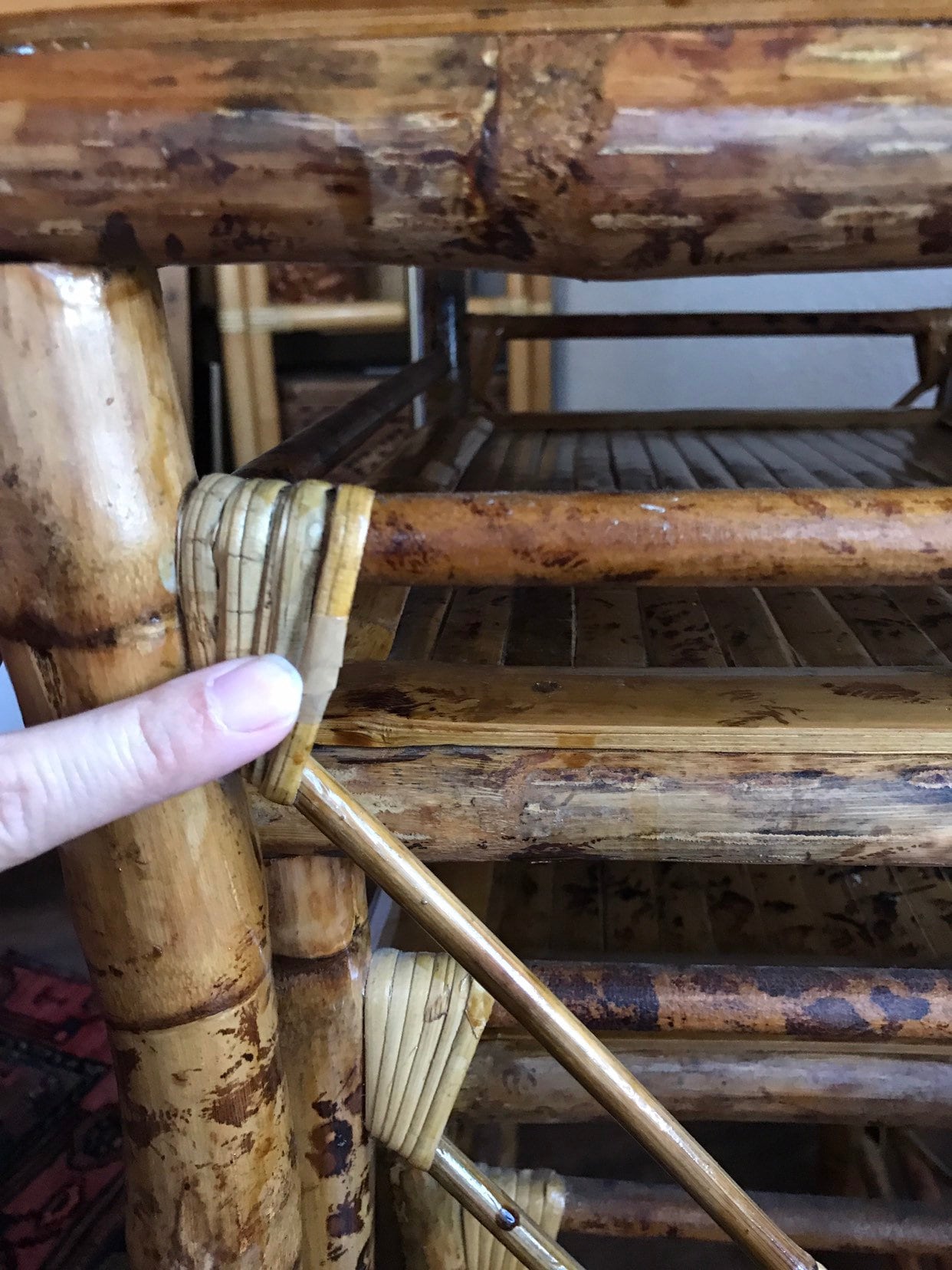 mid century modern woven bamboo rattan nesting side tables ...