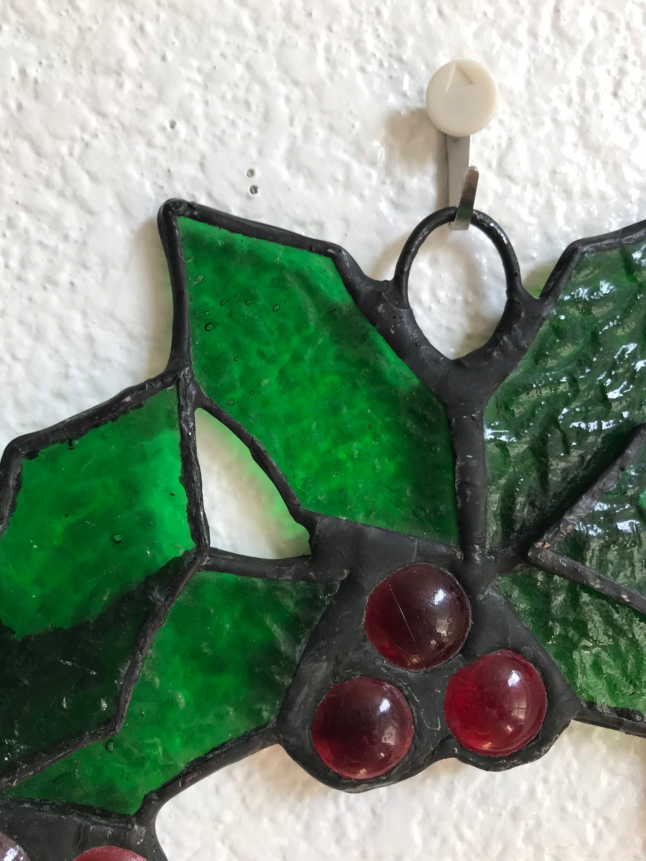 vintage stained glass Christmas wall hanging window wreath | door