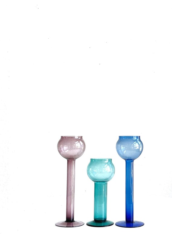 Set of 3 Clear Glass Ball Flower Vase Art Glass Sculptures Etsy