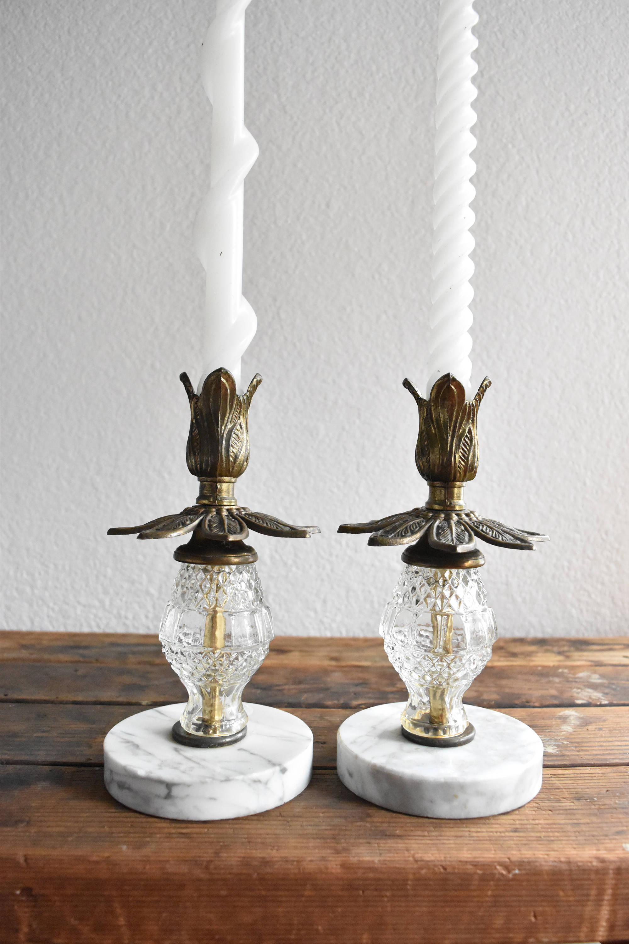 victorian brass crystal candlestick holders / set of 2 ...