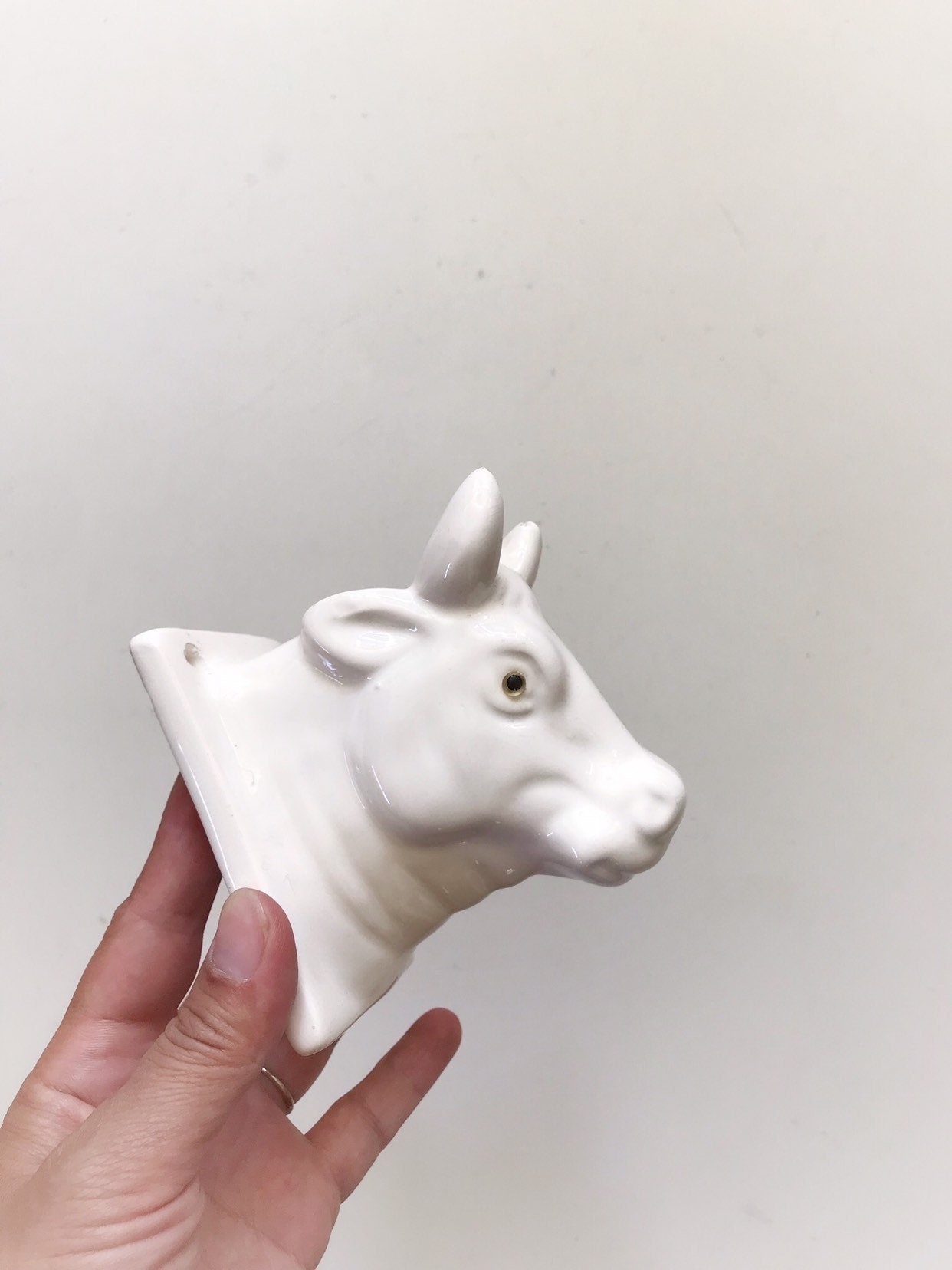 small white ceramic cow head wall mount // baby nursery decor