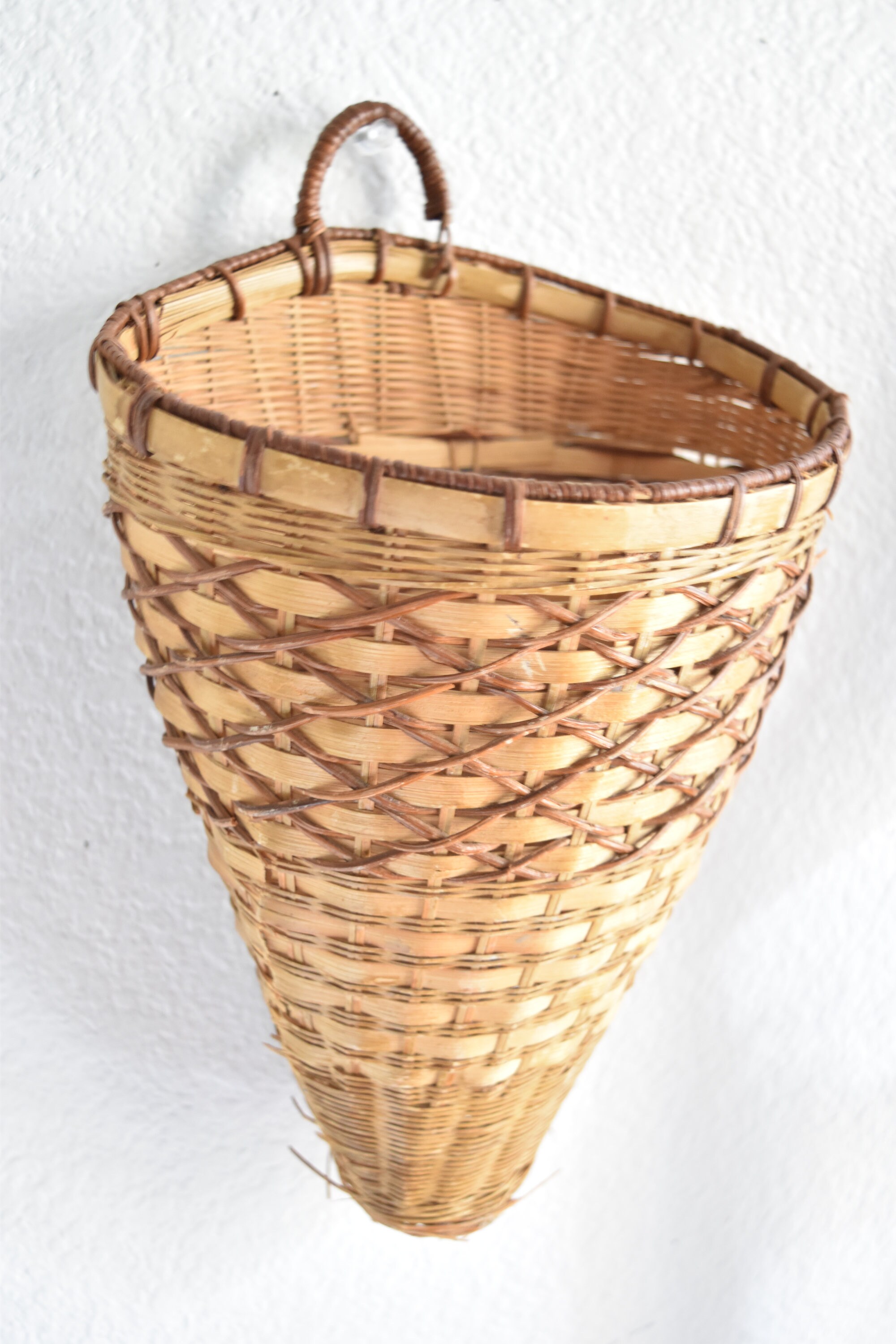 vintage woven rattan wall hanging basket with pocket planter