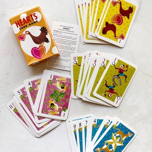 vintage animal hearts playing card game set complete full deck kids game with box image 1