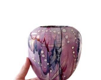 postmodern purple groovy psychedelic 80s lava glazed ceramic small flower vase