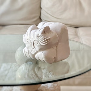 abstract cubist modern white ceramic cat figurine sculpture bookend gift cat lover image 1