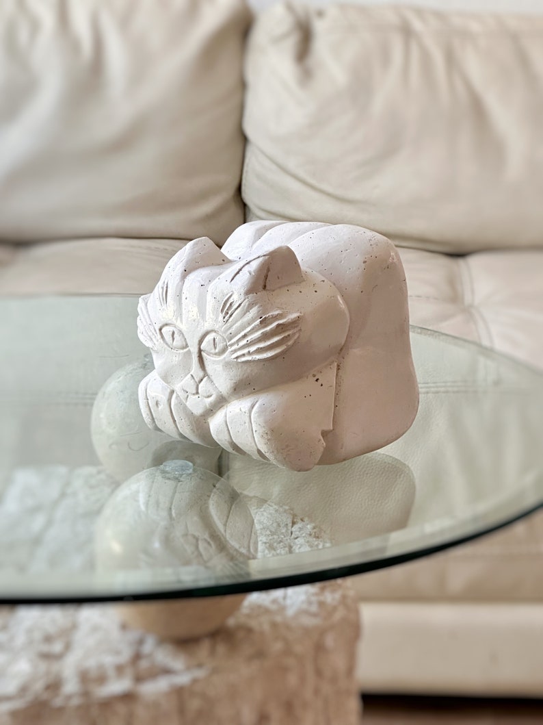 abstract cubist modern white ceramic cat figurine sculpture bookend gift cat lover image 1