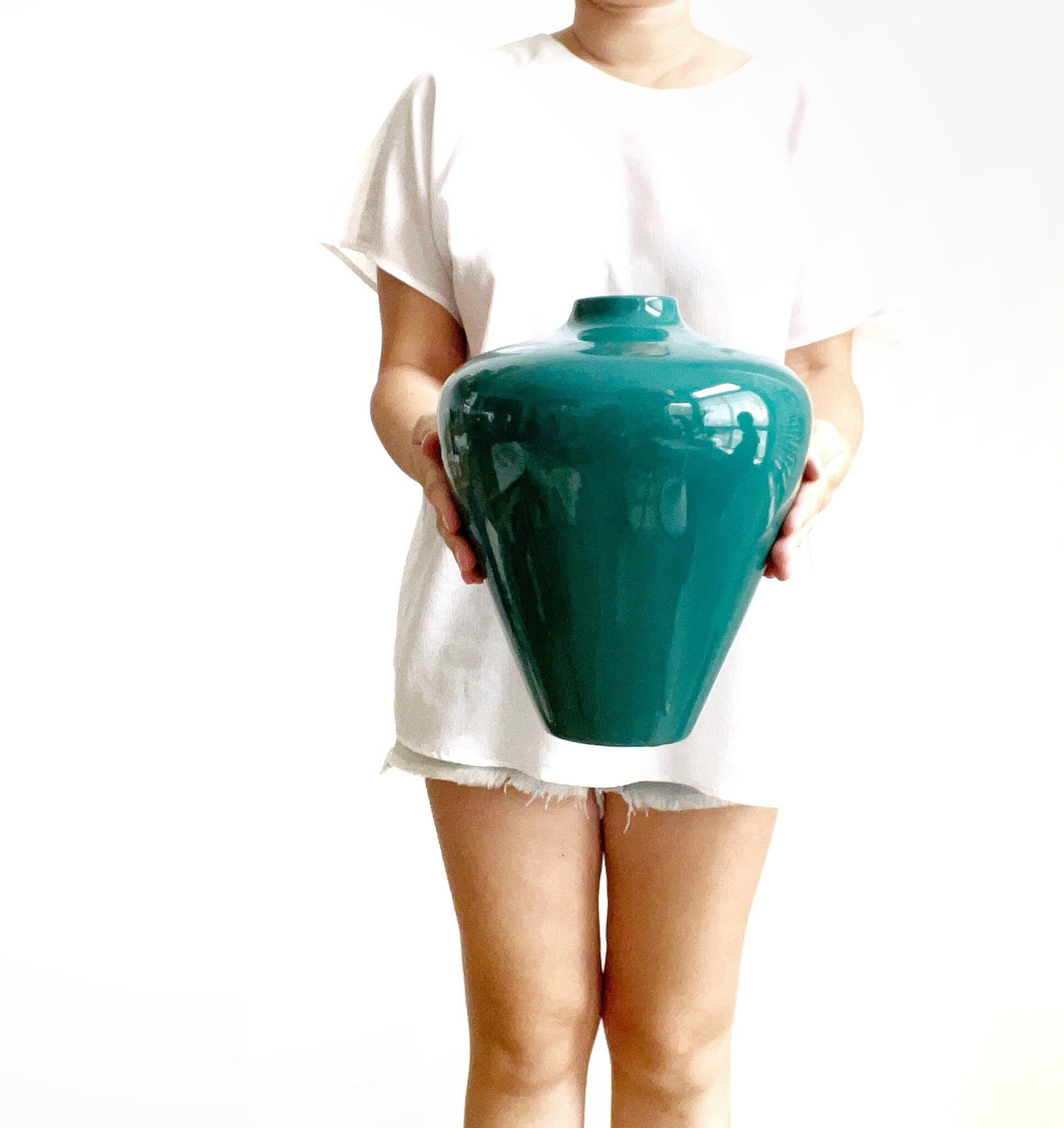 Large Royal Haeger Teal Green Ceramic Pottery Flower Vase