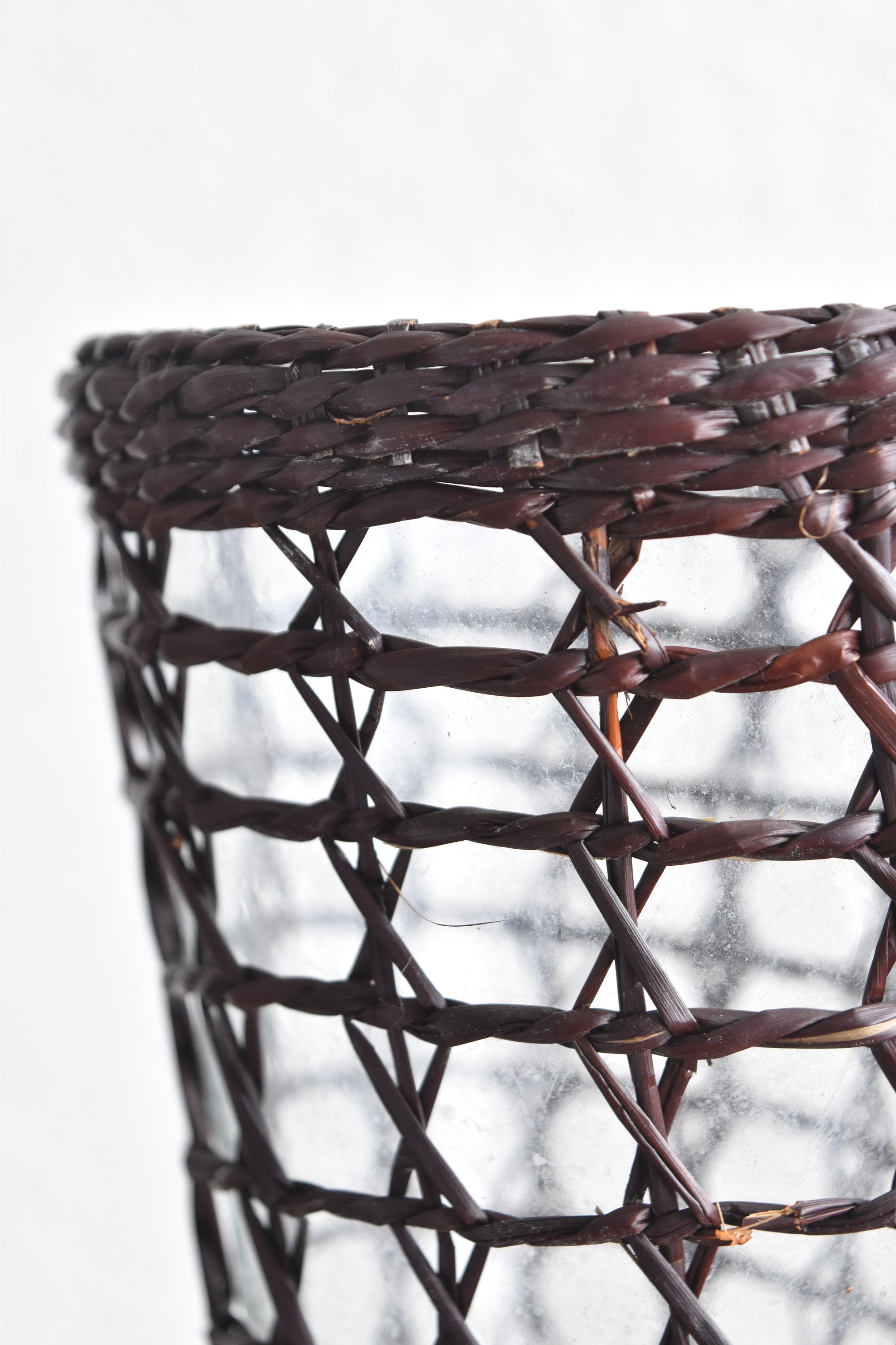 tall woven wicker glass vase / flower pot Etsy