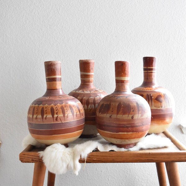 vintage hand painted mexican clay pottery / vessel / vase / water jug