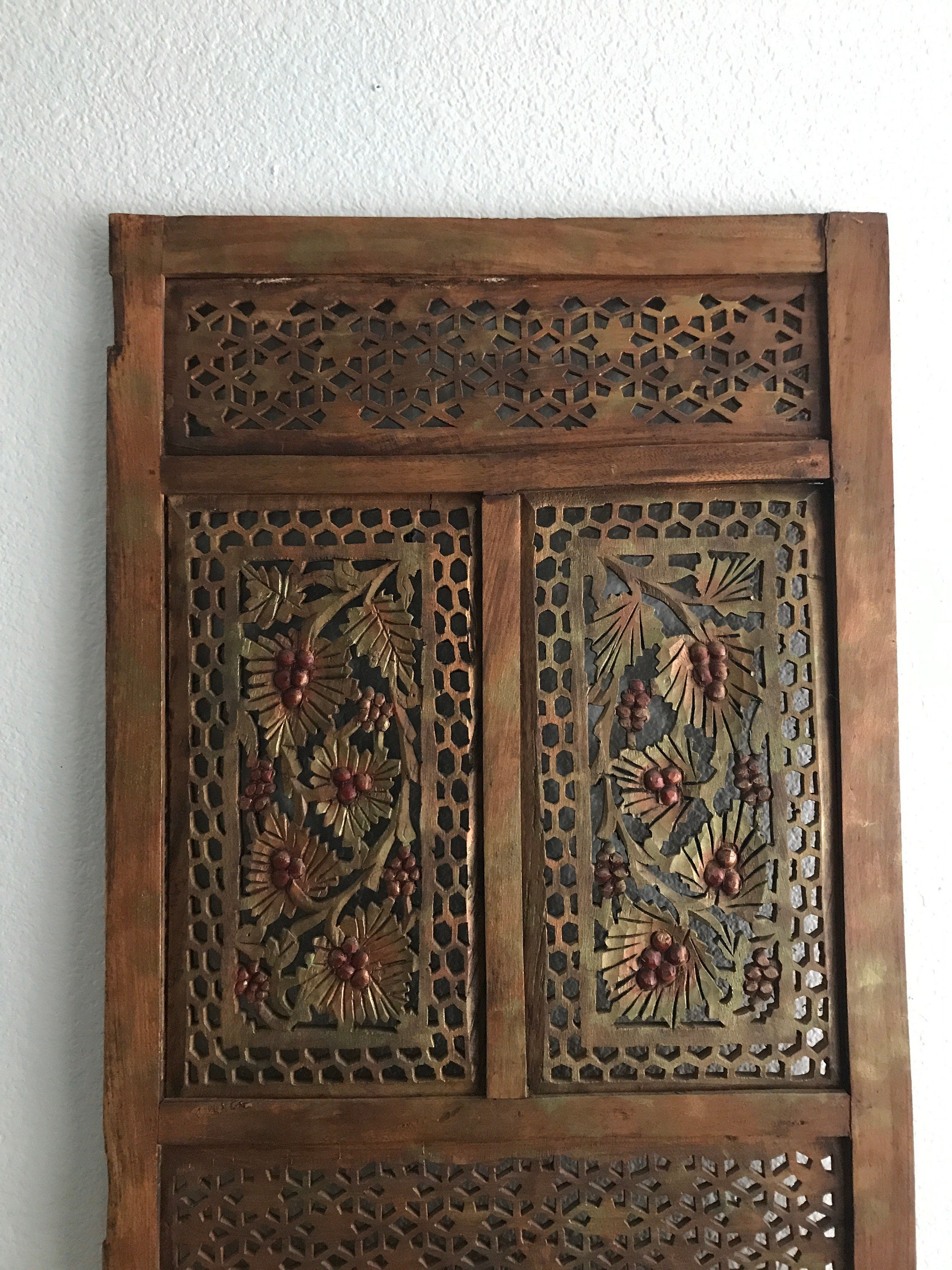 large ornate bohemian carved wooden wall art panel / india carved wood