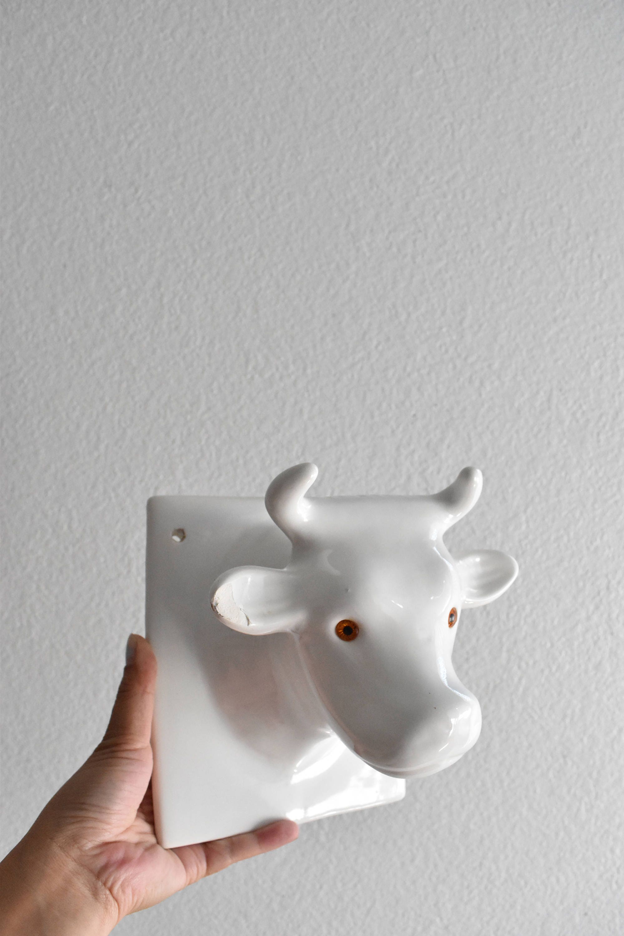 large white ceramic cow head wall mount // baby nursery decor