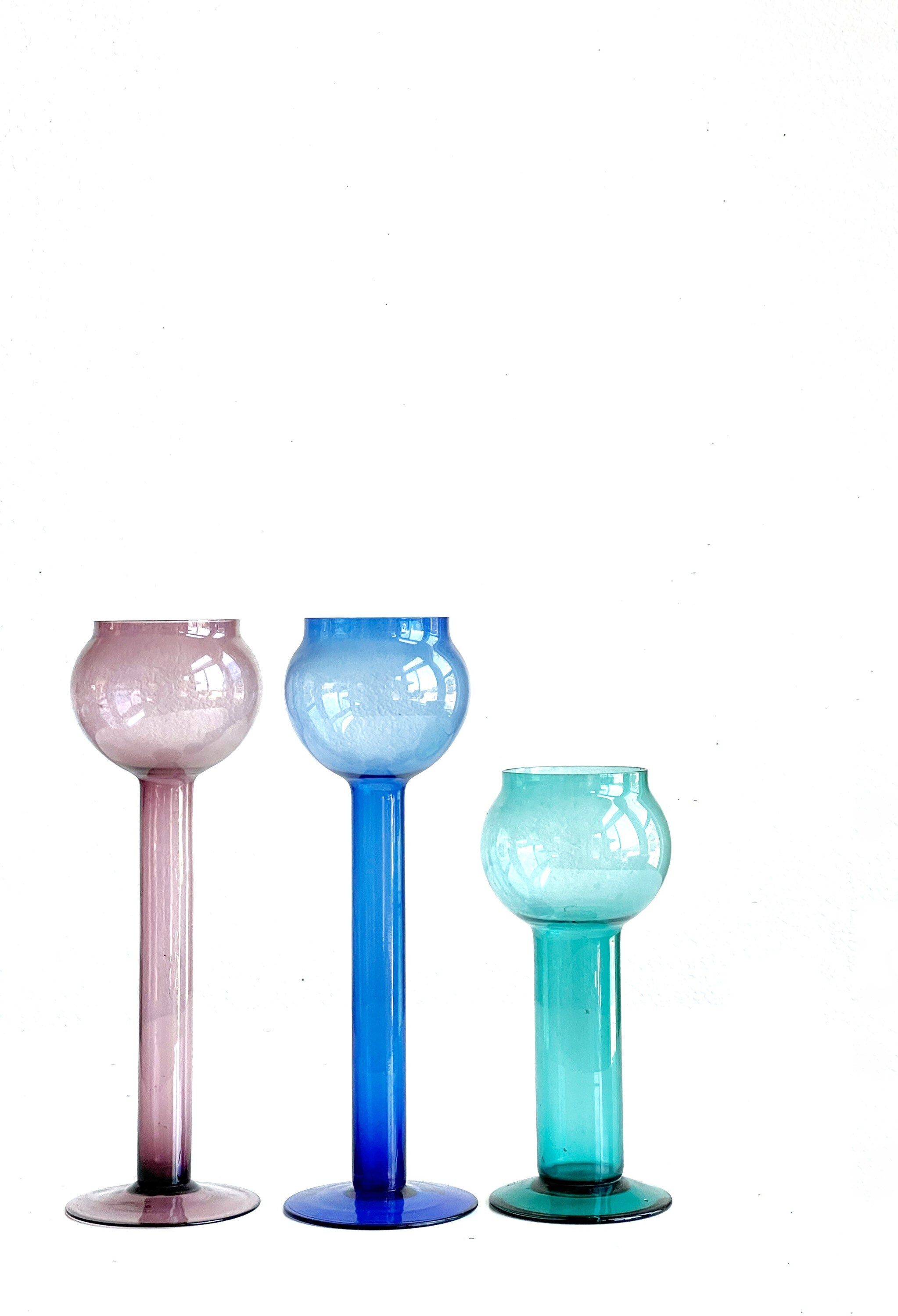 Set of 3 Clear Glass Ball Flower Vase Art Glass Sculptures Etsy